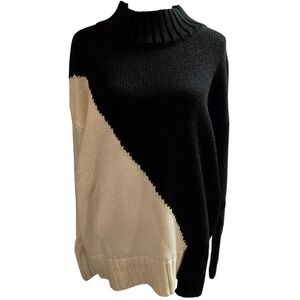 Macaron Woman's Mock Neck Black & Cream SIZE XL Chunky‎ Knit Tunic Sweater